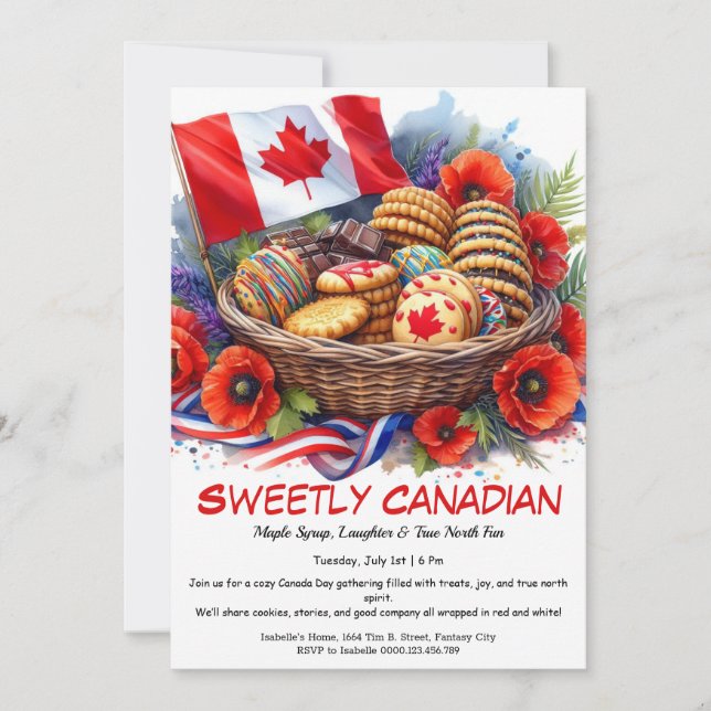 Convites Biscoitos do Dia do Canadá & Coquelicots Docemente (Frente)