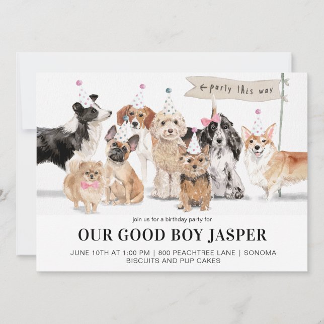 Convites Biscoitos e Festa de aniversário de Cachorros de P (Frente)