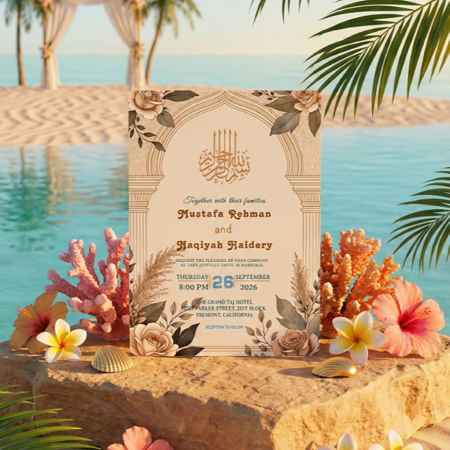 Convites Bismillah Calligraphy Geometric Floral Arch (Criador carregado)