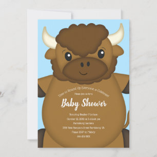 Convites Bison Buffalo Chá de fraldas Blue