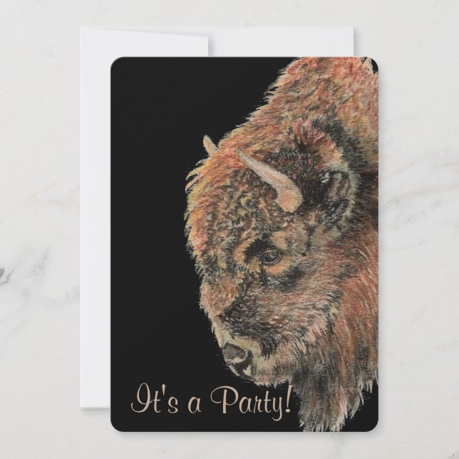 Convites Bison Buffalo Willife Nature Art Birthday (Frente)
