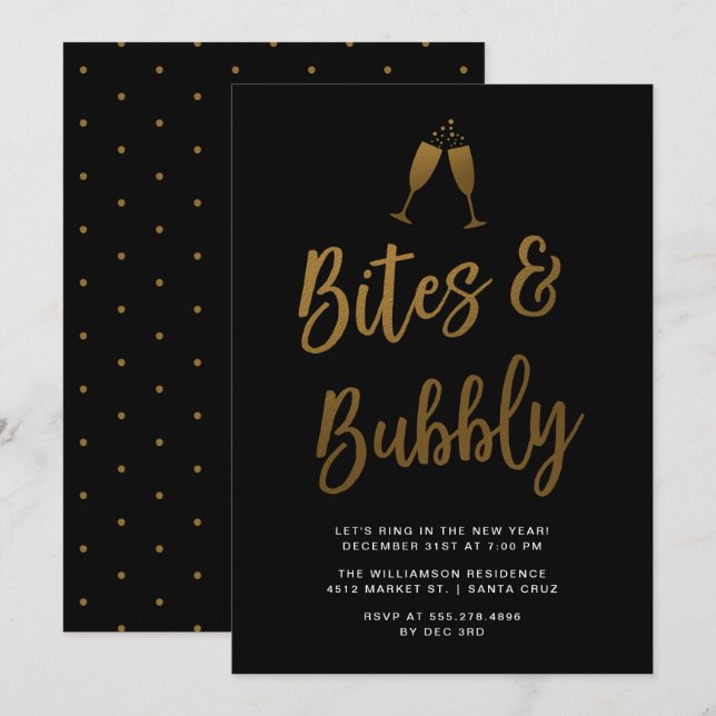 Convites Bites e borbulhas | Festa de Ano Novo de Script Do (Frente/Verso)