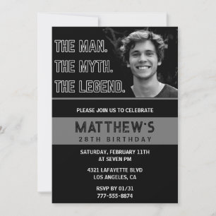 Convites Black 28th aniversários O Homem A Lenda