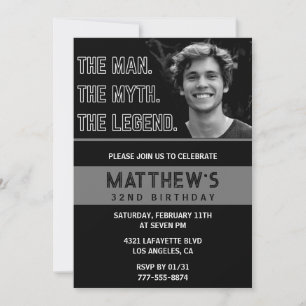 Convites Black 32nd aniversariante convida Man The Legend