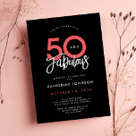 Convites Black 50 e Fabuloso Elegante 50º aniversário<br><div class="desc">Apresentando nosso 50 e Fabuloso 50º Aniversário do Elegante! Este convite irradia sofisticação com seu fundo preto complementado por elegantes corais e letras brancas que exibem lindamente a frase '50 e Fabuloso' em na moda. No lado do sacudir, descubra um padrão "50" branco-chic. Personalize com seus detalhes de eventos e...</div>