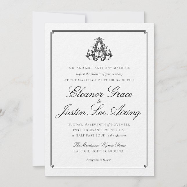 Convites Black "A" Monogram Wedding Invitation (Frente)