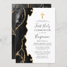 Black Agate Glitter Dourado Primeira Comunhão Sagr