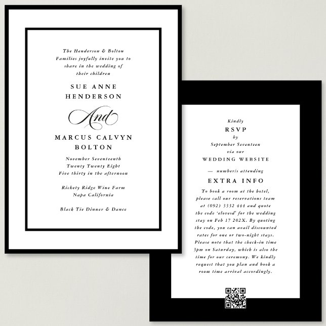 Convites Black Ampersand all in one RSVP DETAILS Wedding (Criador carregado)