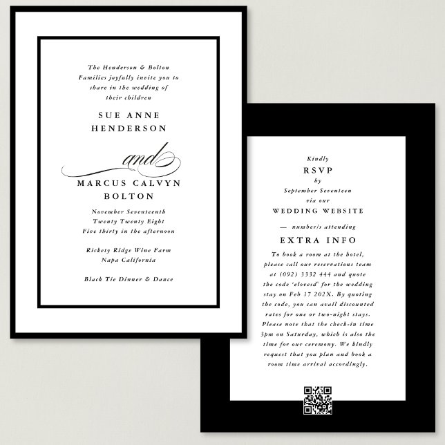 Convites Black Ampersand all in one RSVP DETAILS Wedding (Criador carregado)
