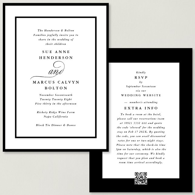 Convites Black Ampersand all in one RSVP DETAILS Wedding (Criador carregado)