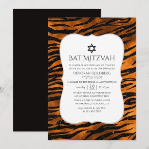Convites Black and Copper Tiger Stripes Padrão Bat Mitzvah