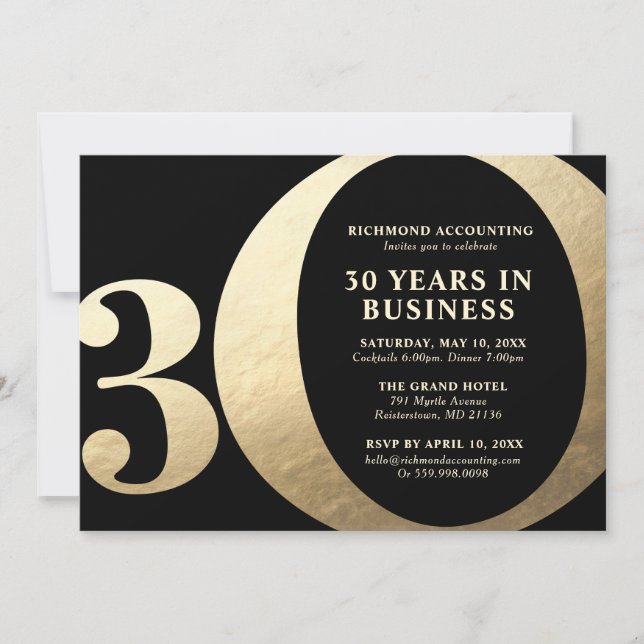 Convites Black and Gold 30th Business Anniversary (Frente)