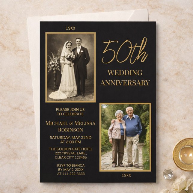 Convites Black and Gold 50th Wedding Anniversary Design (Criador carregado)