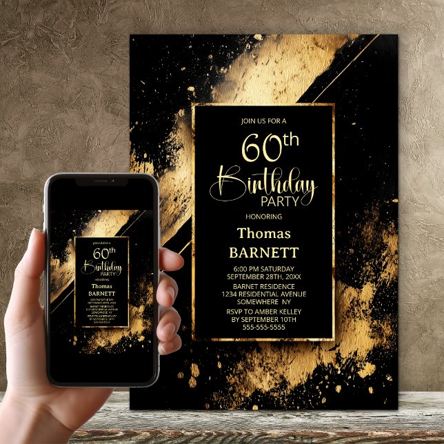 Convites Black and Gold 60th Birthday Party (Criador carregado)