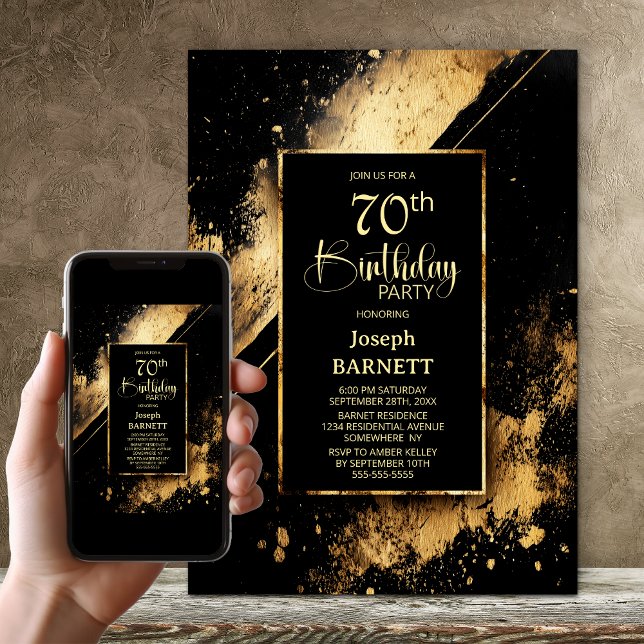 Convites Black and Gold 70th Birthday Party (Criador carregado)