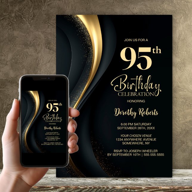 Convites Black and Gold 95th Birthday Party (Criador carregado)