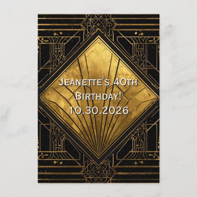 Convites Black and Gold Art Deco Invitation (Frente)