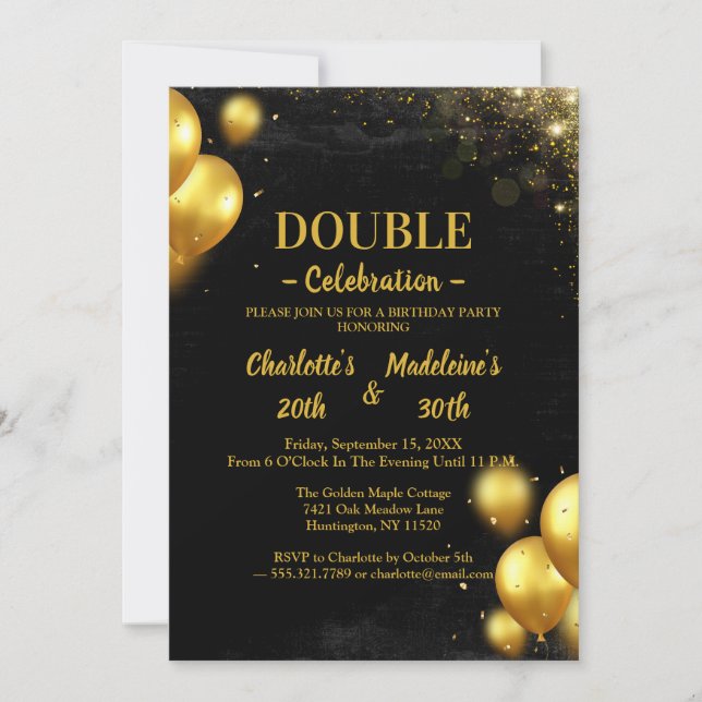 Convites Black and Gold Classy Joint Birthday (Frente)