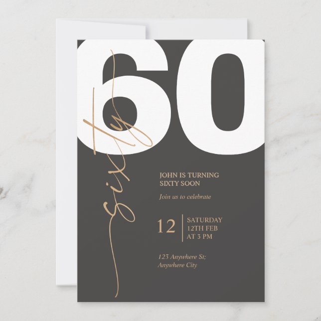 Convites Black and Gold Elegant 60th Birthday (Frente)