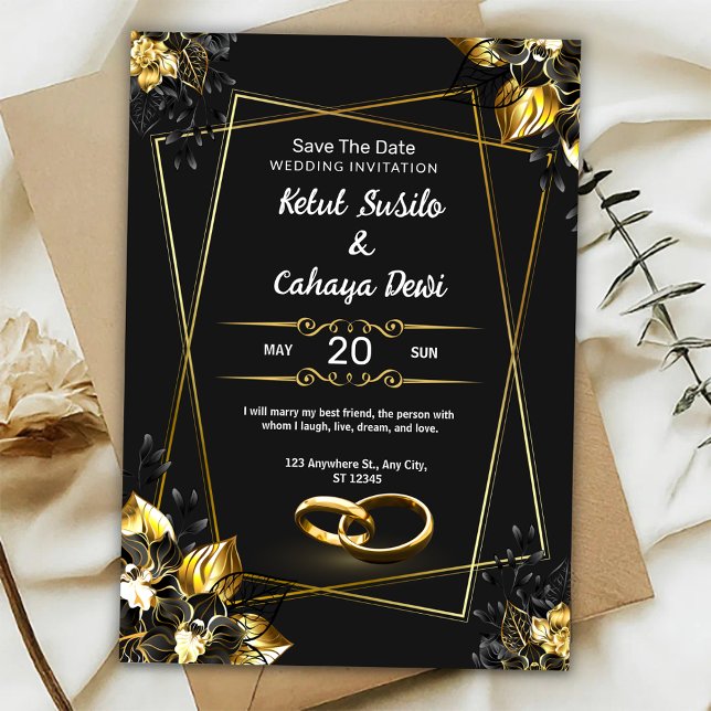 Convites Black and Gold Elegant Wedding Invitation (Criador carregado)