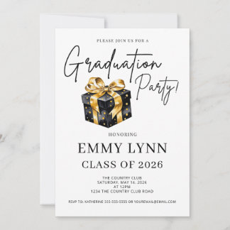 Convites Black and Gold Gift Class of 2026 Graduation Party