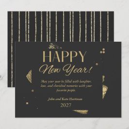 Convites Black and Gold New Years Greeting Card