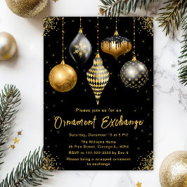 Convites Black and Gold Ornament Exchange Party