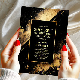 Convites Black and Gold Surprise 30th Birthday Party