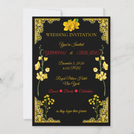 Convites Black and Gold Wedding Invitation