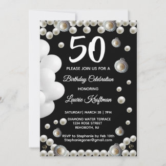 Convites Black and Pearl 50th Birthday Celebration