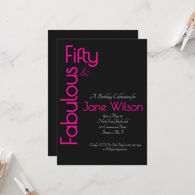 Convites Black and Pink Elegant 50th Birthday Invitation (Frente/Verso In Situ)