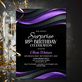 Convites Black and Purple Surprise 18th Birthday Party