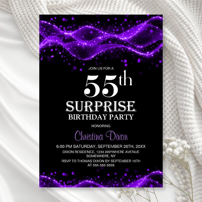 Convites Black and Purple Surprise 55th Birthday Party (Criador carregado)