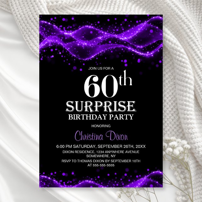 Convites Black and Purple Surprise 60th Birthday Party (Criador carregado)