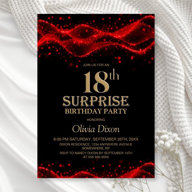 Convites Black and Red Surprise 18th Birthday Party (Criador carregado)