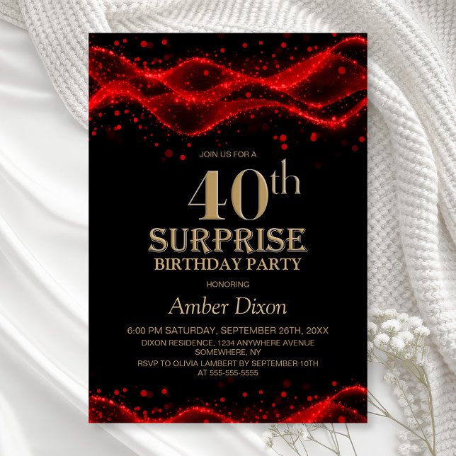 Convites Black and Red Surprise 40th Birthday Party (Criador carregado)