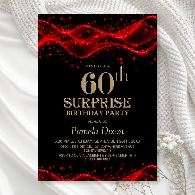 Convites Black and Red Surprise 60th Birthday Party (Criador carregado)