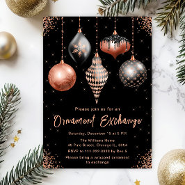 Convites Black and Rose Gold Ornament Exchange Party