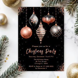 Convites Black and Rose Gold Ornaments Christmas Party