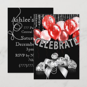 Convites Black and Silver com o Partido dos Balões Vermelh