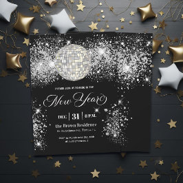 Convites Black and Silver Glitter New Year's Eve Party 