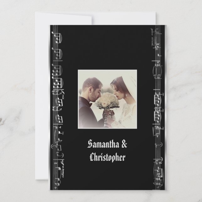 Convites Black and silver wedding photo invitation (Verso)