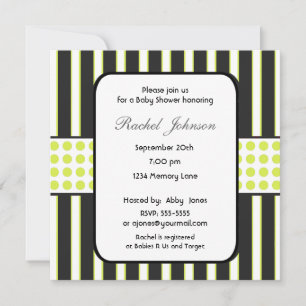 Convites Black and White and Green Stripe Baby Shower Invit