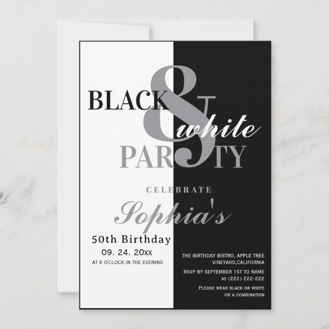 Convites  Black and White Birthday Party (Frente)