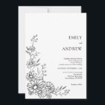 Convites Black and White Botanical Daisy Garden Wedding<br><div class="desc">A delicate wildflower bouquet in refined line art brings a soft, romantic touch to this Black and White Botanical Daisy Garden Wedding Invitation. Inspired by natural garden celebrations, the minimalist daisy illustration creates an elegant blend of botanical charm and modern simplicity. This design is part of a coordinated wedding stationery...</div>