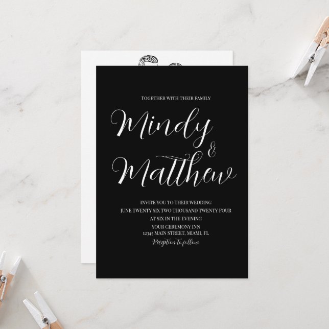 Convites Black and White Couple Wedding Invitation (Frente/Verso In Situ)