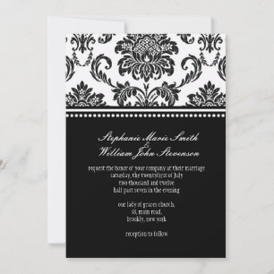 Convites Black and White Damask Wedding Invitation
