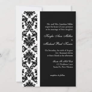 Convites Black and White Damask Wedding Invitation