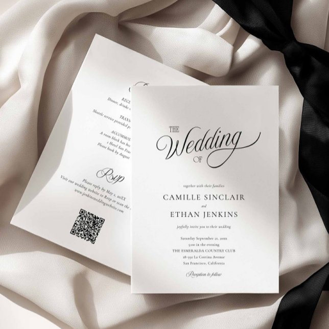Convites Black and White Elegant All in One Wedding (The Wedding Black and White all in one Invitation)