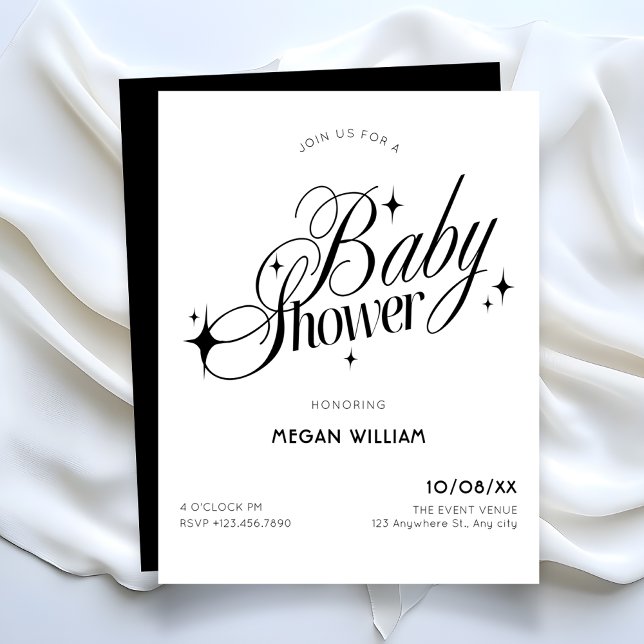 Convites Black and white elegant baby shower (Criador carregado)